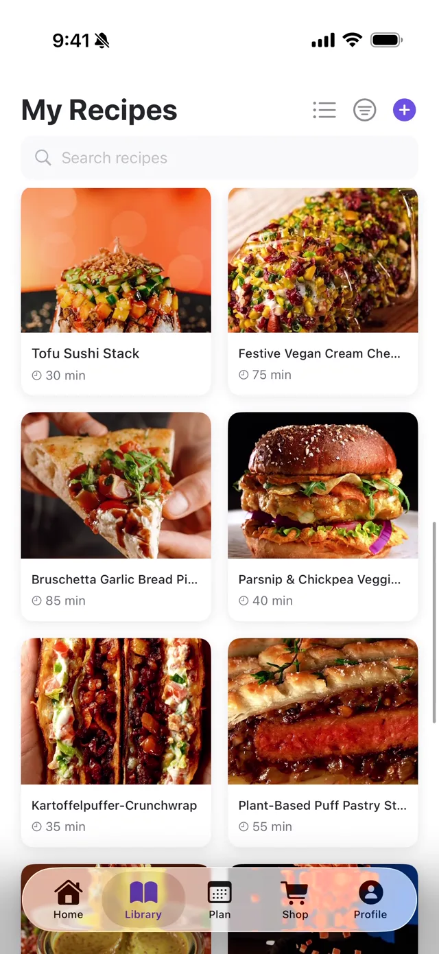 PlanPlate recipe library with photos of imported recipes